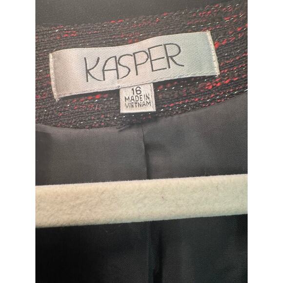 Kasper Black Red Textured Blazer Women’s Size 12 – One Button Career Jacket - Picture 3 of 4